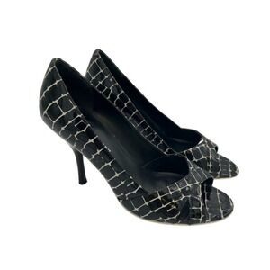 Enzo‎ Angiolini Peep Toe Heels Black White Croc Print Pumps Size 7.5M